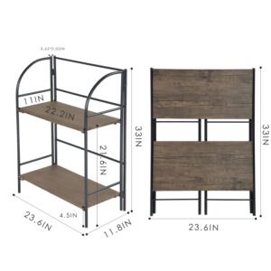 Folding Home Office Desk & Chair & Storage Shelf Sets, No Assembly Required - 29.5-Inch Study Workstation Writing Desk, 2-Tier Storage Rack Organizer Corner Shelf Bookcase, Small Stool Chair, Brown