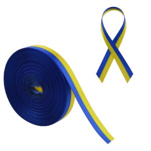 wandic 20 yards down syndrome awareness satin ribbon, yellow & blue ribbon world down syndrome day ribbon for gift wrapping, brooch making