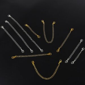 winee 30pcs Chain Extenders for Necklace, Necklace Extenders for Women Girls Bracelet Anklet Extender Stainless Steel Chain Extenders for Jewelry Making 2in 3in 4in 5in 6in (15 Gold, 15 Silver)