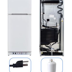 Techomey 13.5 Cu.Ft Propane Refrigerator with Freezer, Gas Fridge with Freezer Off Grid, 110v/LPG Dual Powers, RV Refrigerator for Outdoor, Truck, Camper, Kitchen, White