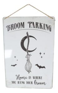 ebros gift halloween witchcraft wicca occult witch broom parking home is where you hang your broom bats stars and crescent moon wall hanging sign plaque kitchen home decorative signs