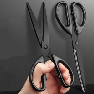 Black Office Scissors 7 Inch All Purpose Sharp Scissor Stainless Steel Blade Shears Straight ABS Handle Shear for Paper, DIY Craft, Office, School, Home