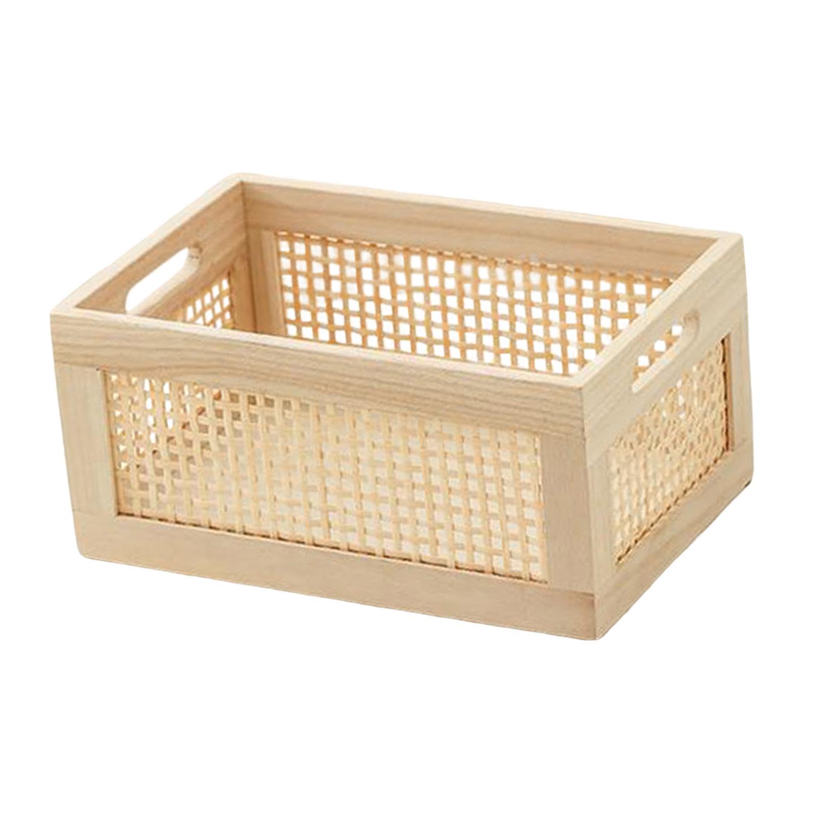 Gralara Rectangular Storage Basket, Rustic Wooden Box Sundries Book Organizer Multipurpose Wood Frame Storage Basket for Closets Bedroom Cabinets, Super Small