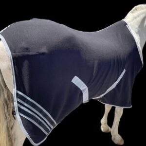 Majestic Ally Anti Pill Fleece Horse Blanket/Sheet with Silver Braided Rope (Black, 74)