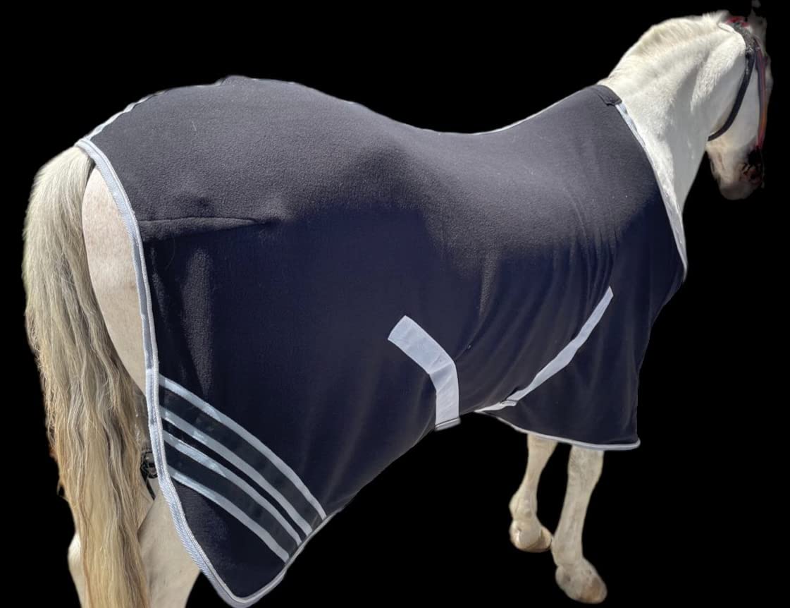 Majestic Ally Anti Pill Fleece Horse Blanket/Sheet with Silver Braided Rope (Black, 74)