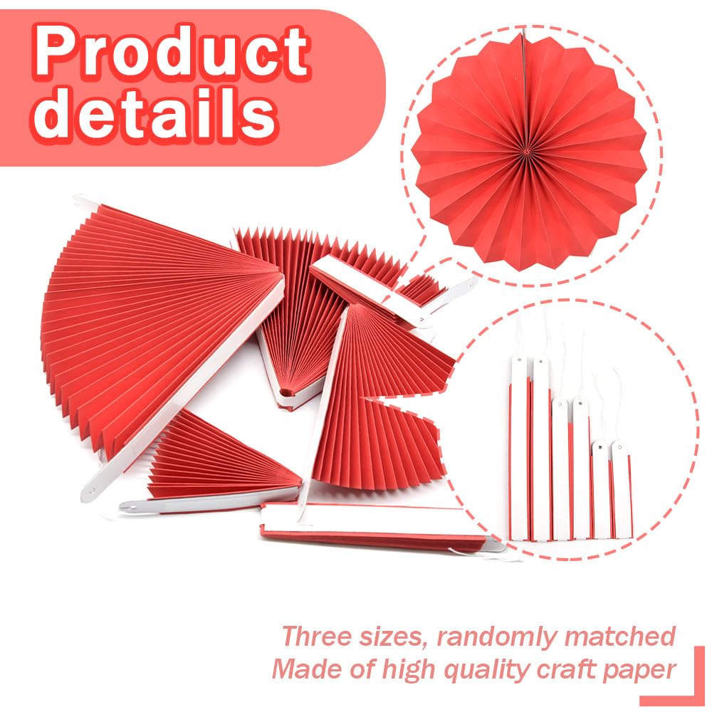 CEEYSEE Pack of 6 Hanging Paper Fans Party Round Decoration Paper Fans for Tea Party Birthday Bridal Wedding Baby Graduation Events (Red/SHOS)