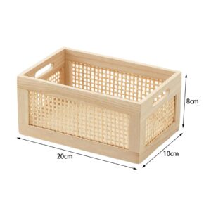 Gralara Rectangular Storage Basket, Rustic Wooden Box Sundries Book Organizer Multipurpose Wood Frame Storage Basket for Closets Bedroom Cabinets, Super Small