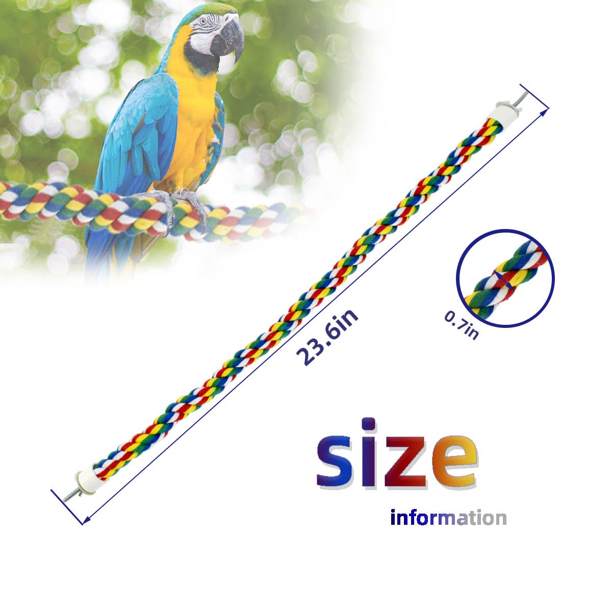 Bird Rope Perch Parrot Toys Birds Bungee Rope Perch Climbing Swing Perches for Parrot Cockatiels Toy Bird Cage Stand Accessories Colorful Parakeet Rope Perch Small Spiral Rope Perch (23.6 Inches)