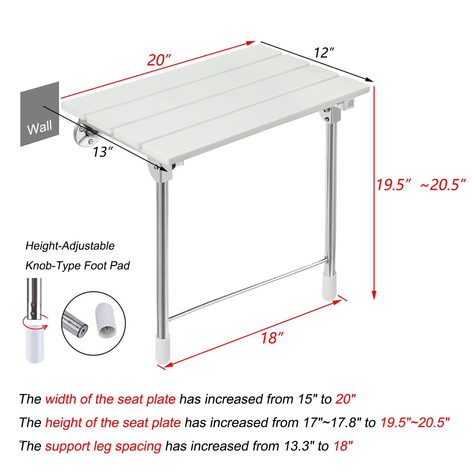 Folding Shower Seat Wall Mounted Fold Down Shower Seat for Inside Shower Fold Up Shower Seat with Legs Foldable Handicap Shower Bench for Elderly