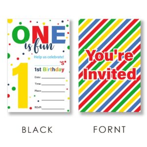 EUDOSI One is Fun 1st Birthday Party Invitations Supplies Fill-In Set of 20 with Envelopes Polka Dot 1st Birthday Bash Invites Cards, Double Sided