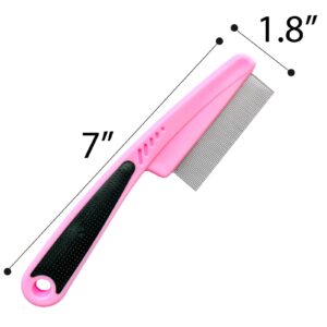 LLTGMV Flea Comb with Rubber Handle, Flea and Tick Comb for Dogs & Cats, Dog Comb for Grooming - Pink