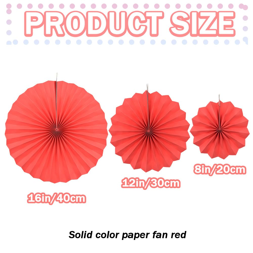 CEEYSEE Pack of 6 Hanging Paper Fans Party Round Decoration Paper Fans for Tea Party Birthday Bridal Wedding Baby Graduation Events (Red/SHOS)