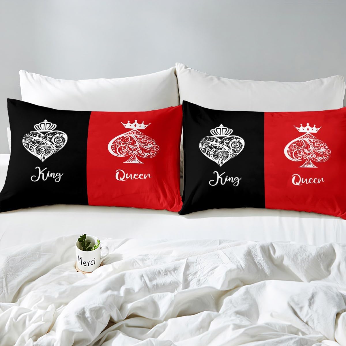 Couple Wedding Bedding Set Best Gifts for Husband and Wife,Red Black King and Queen Comforter Cover,Wedding Anniversary Duvet Cover Valentines Day Gifts,Engagement Newlyweds Gifts for His and Hers