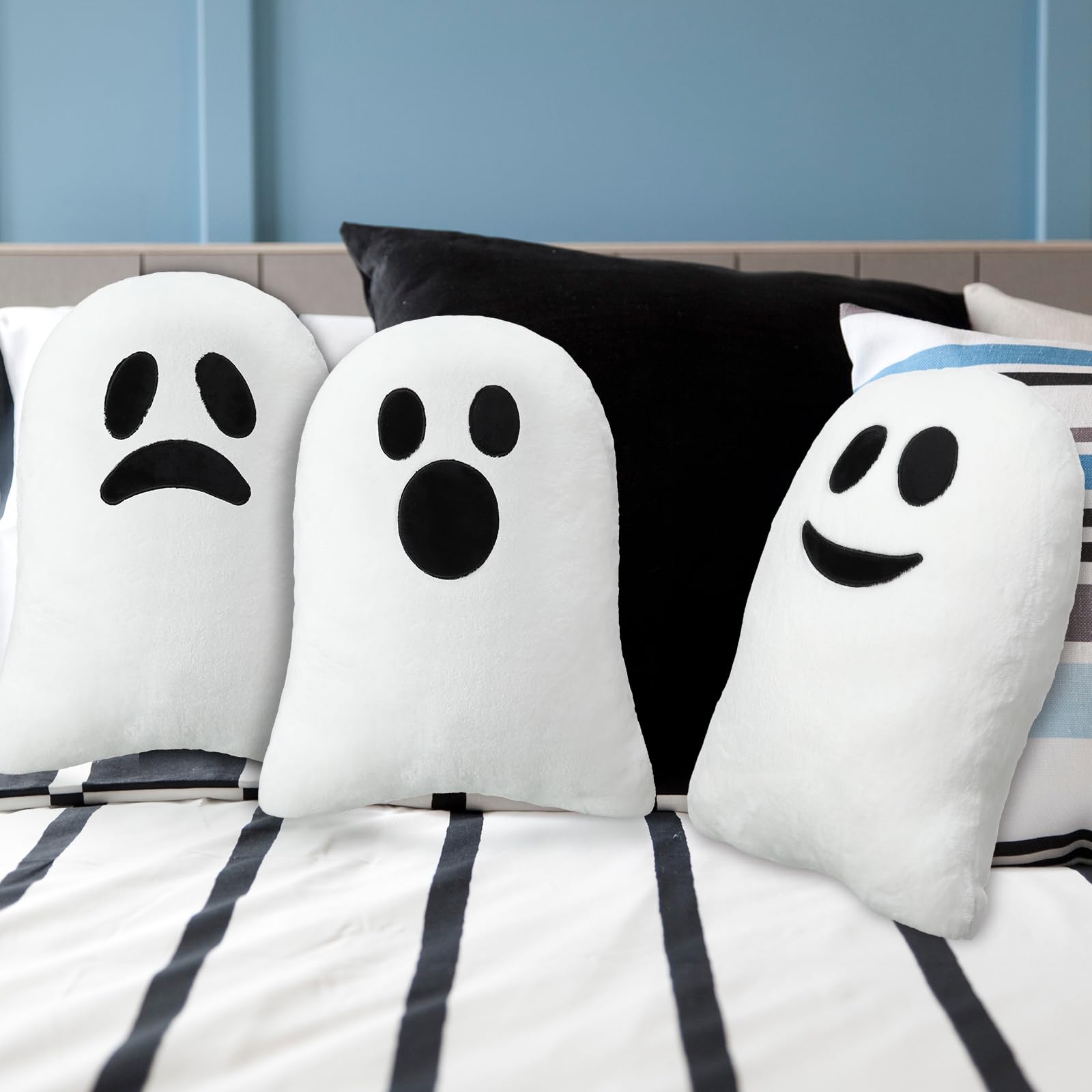 Tradder 3 Pcs Halloween Pillows Cute Ghost Shaped Pillow Halloween Decorative Throw Pillow 15.7'' Stuffed Ghost Fluffy Plush Pillow Soft Cute Throw Pillow for Halloween Home Party Decor Gift (Funny)