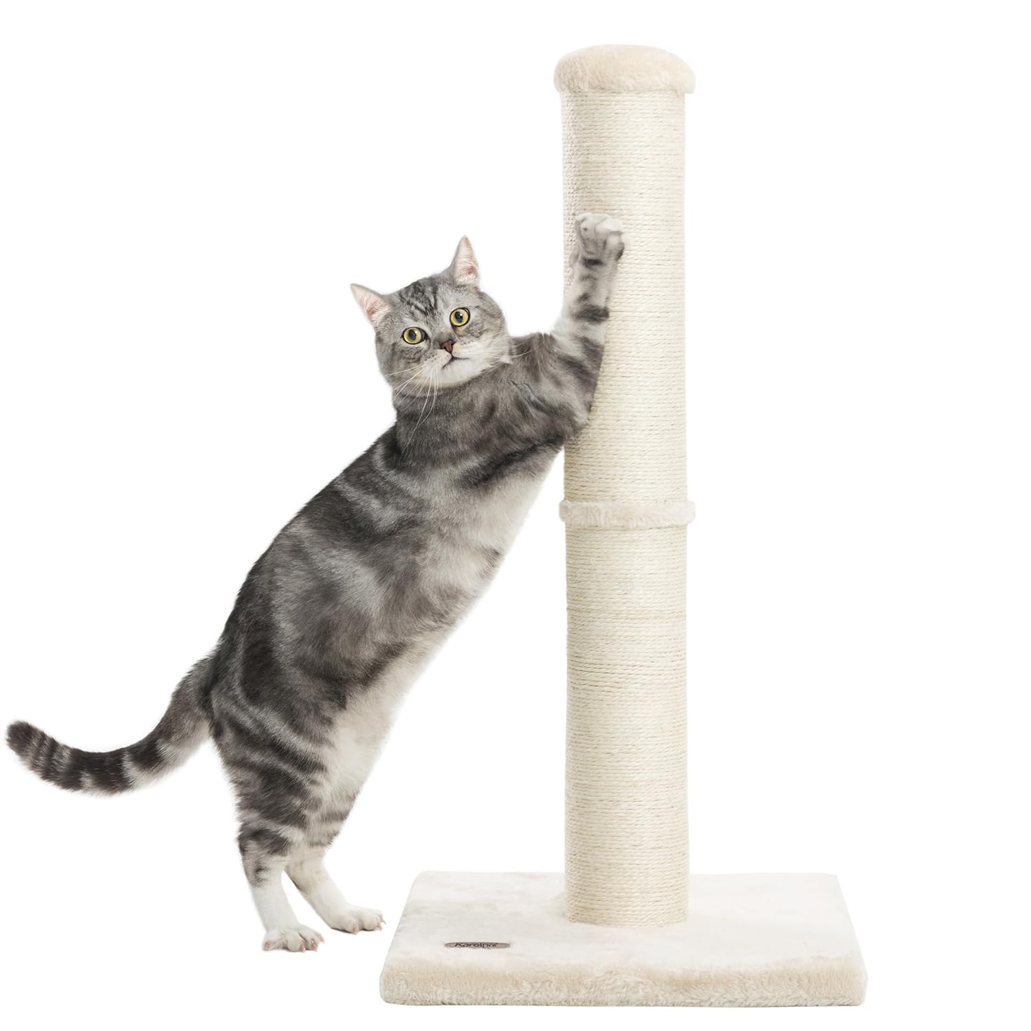 Karolpar 34inch Cat Scratching Post with Natural Sisal Rope 4.3Inch Large Diameter Scratcher Post Tree for Indoor Cats Beige