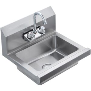 VEVOR Commercial Hand Sink with Faucet, NSF Stainless Steel Sink for Washing, Small Hand Washing Sink, Wall Mount Hand Basin, Utility Sink for Restaurant, Kitchen, Bar, Garage and Home, 17 x 15 inch