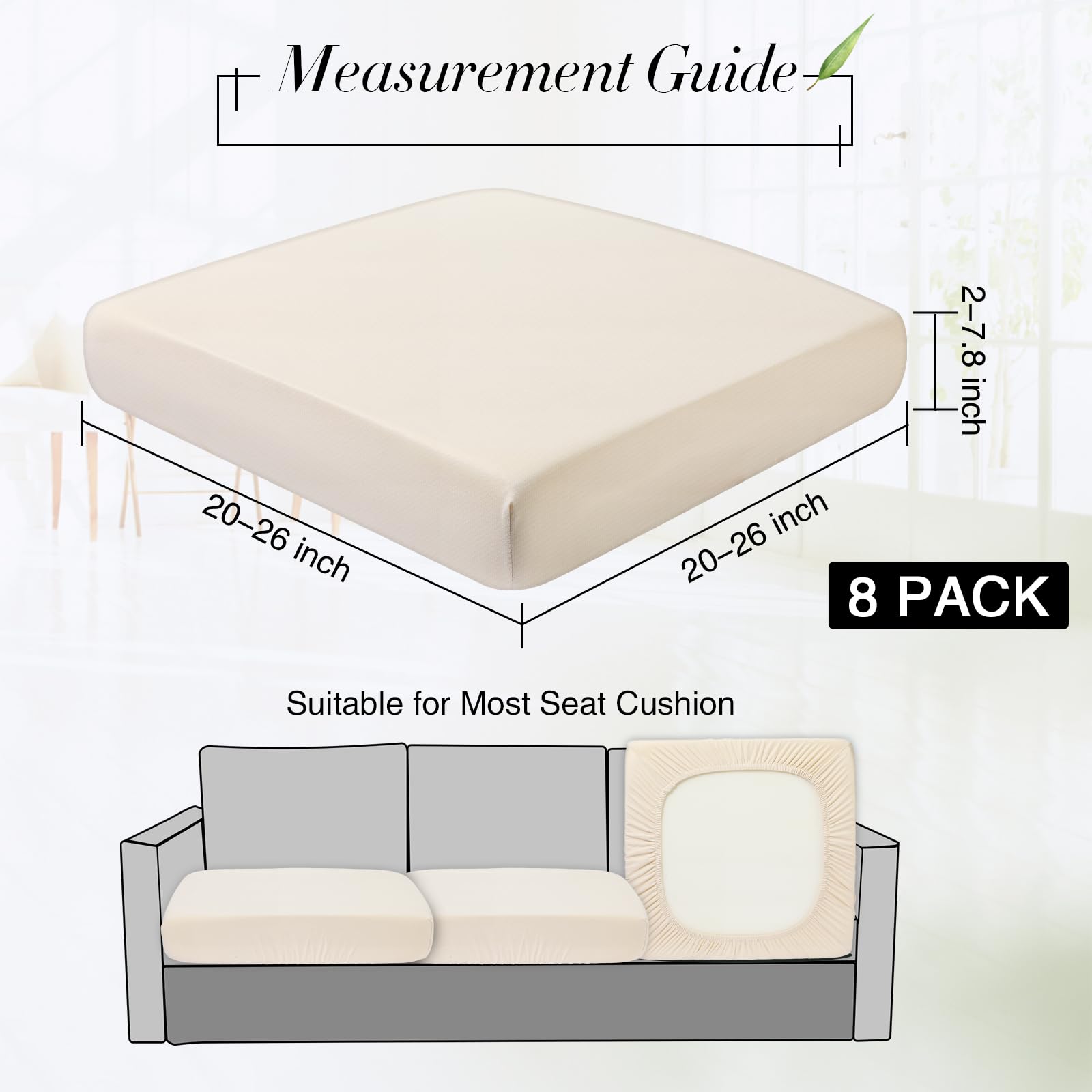 Newwiee 8Pcs Patio Stretch Sofa Cushion Cover Outdoor Cushion Cover Replacement Patio Furniture Cushions Couch Slipcovers Chair Seat Cover Soft Flexibility Protector(Beige, Waterproof Pure)