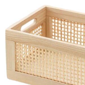 Gralara Rectangular Storage Basket, Rustic Wooden Box Sundries Book Organizer Multipurpose Wood Frame Storage Basket for Closets Bedroom Cabinets, Super Small