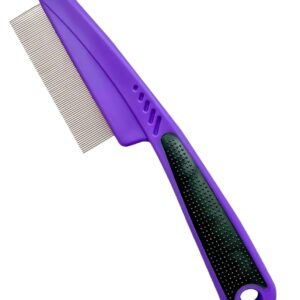 Yumflan Flea Comb with Rubber Handle, Flea and Tick Comb for Dogs & Cats, Fine Tooth Dog Comb for Grooming (Purple)