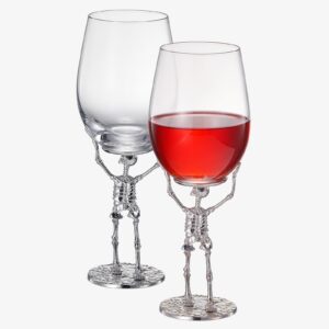 stemmed skeleton wine glass | set of 2 | 19oz skeleton glasses 10" h, goth gifts, skeleton gifts, skeleton decor, spooky wine gift set, perfect for themed parties