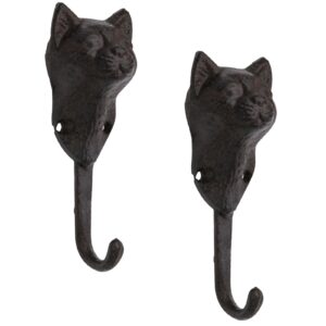 anaart set of 2 cat head iron wall hanger hooks rack,vintage rustic decorative wall mounted coat hook metal clothes hanger