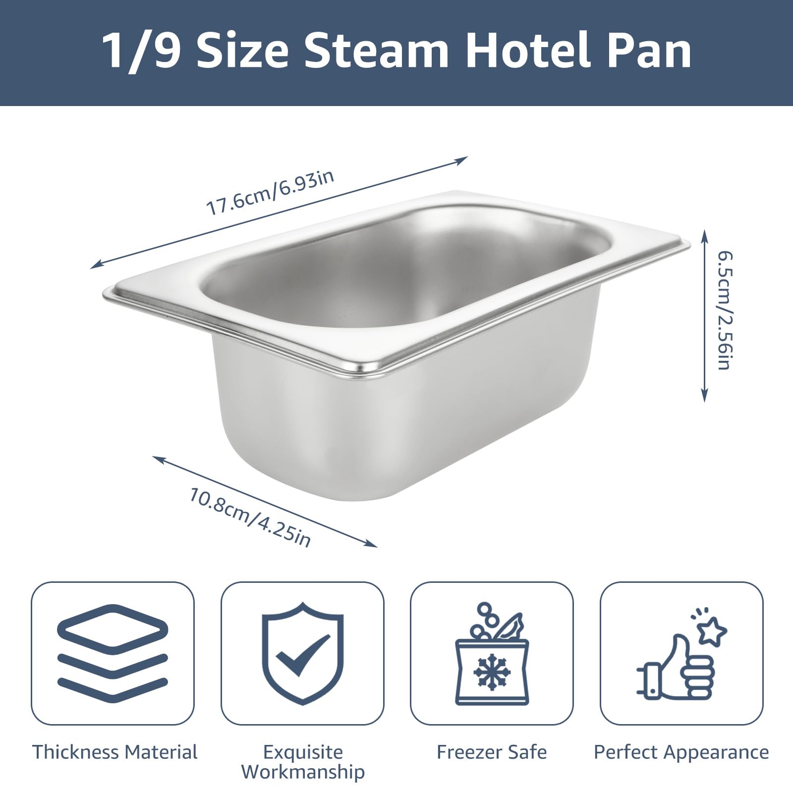 EATHEATY 8 Pack Hotel Pans Stainless Steel Steam Table Pan Stackable Catering Pan Anti Jam Steam Pan Catering Food Pan for Hotel Restaurant Buffet Party Supplies (1/9 Size 2-1/2 Inch Deep)