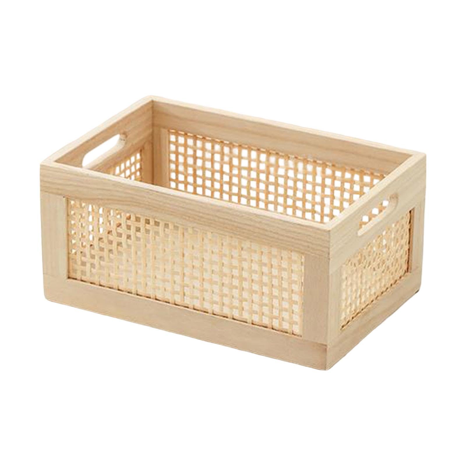 Gralara Rectangular Storage Basket, Rustic Wooden Box Sundries Book Organizer Multipurpose Wood Frame Storage Basket for Closets Bedroom Cabinets, Super Small