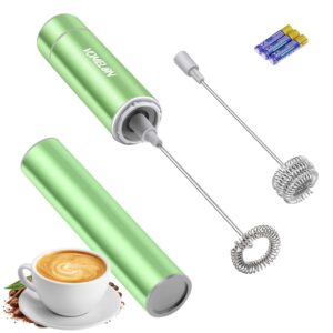 electric milk frother handheld,travel coffee drink mixer batteries included, 304 stainless steel whisk for latte cappuccino,bulletproof coffee hot chocolate,egg-grass green