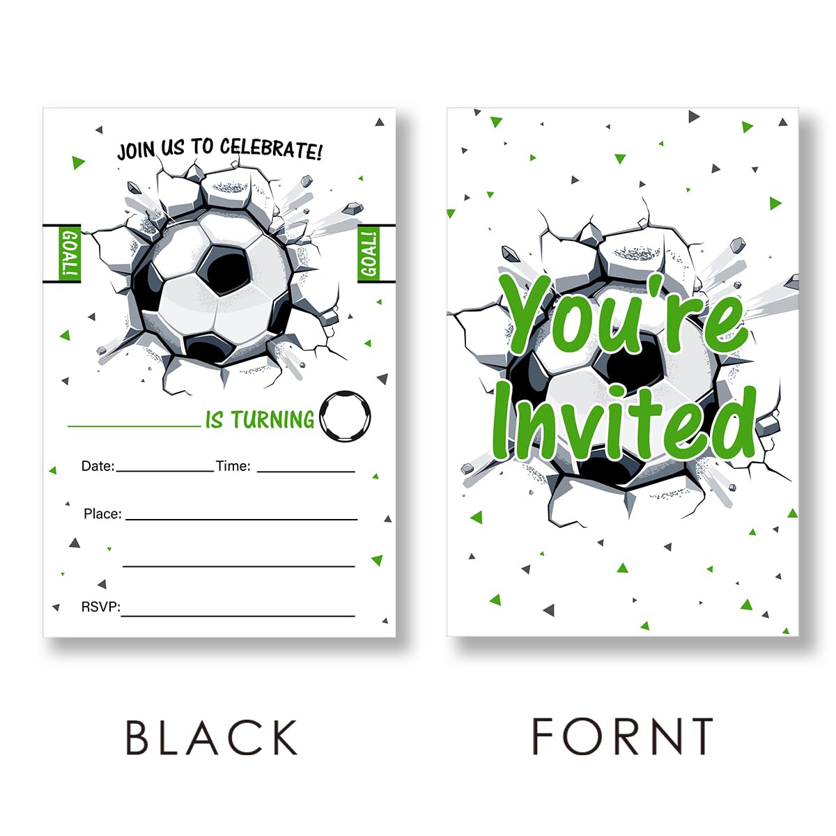 Soccer Birthday Party Invitations Supplies Fill-In Set of 20 with Envelopes Sport Birthday Bash Invites Cards, Double Sided