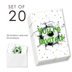 Soccer Birthday Party Invitations Supplies Fill-In Set of 20 with Envelopes Sport Birthday Bash Invites Cards, Double Sided