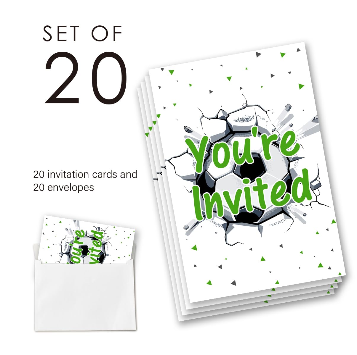 Soccer Birthday Party Invitations Supplies Fill-In Set of 20 with Envelopes Sport Birthday Bash Invites Cards, Double Sided