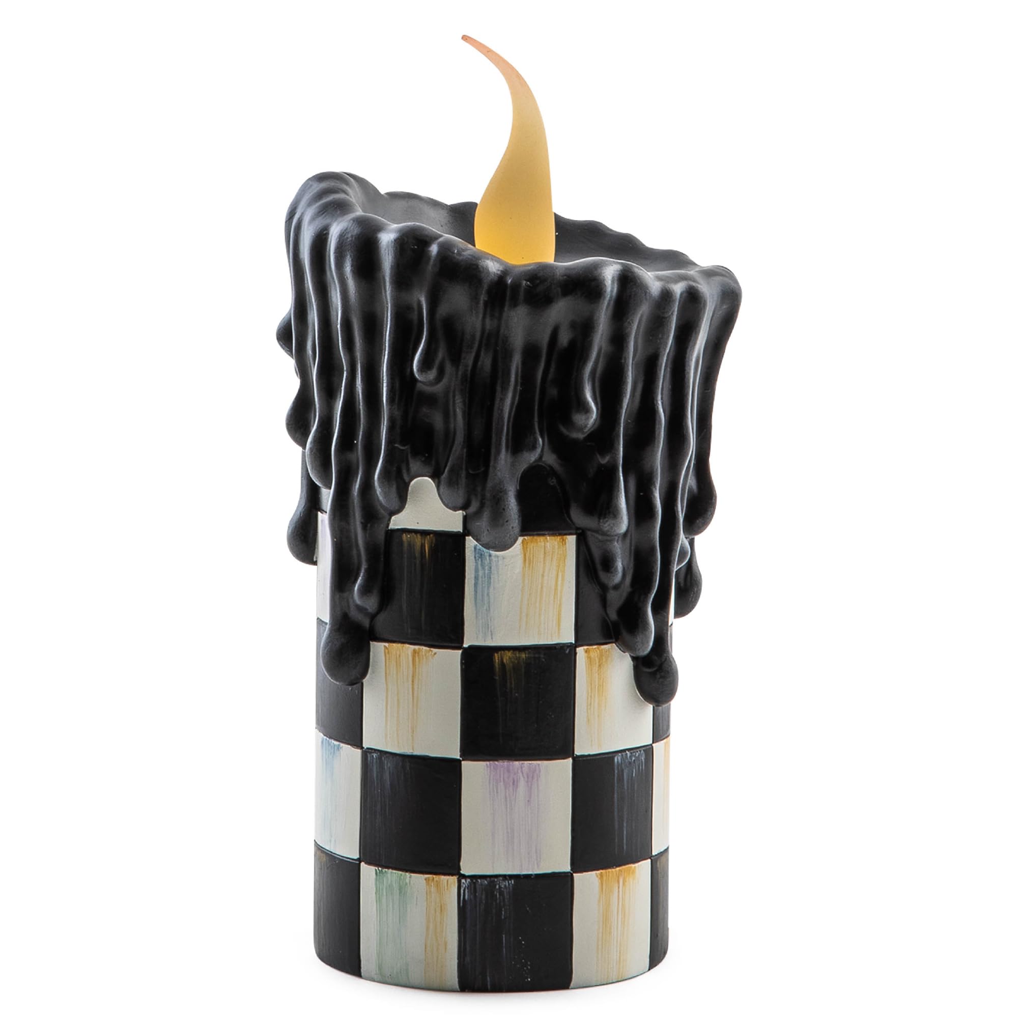 MACKENZIE-CHILDS Melting Candle, Flameless Battery-Operated Candle, Halloween Home Decor, Black-and-White Courtly Check