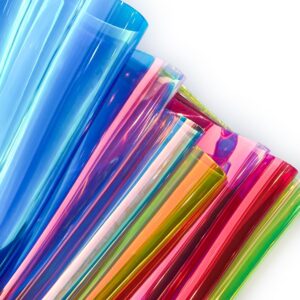 ONEART | 30 Gauge Holographic Clear Vinyl Roll, 12" x 54" Waterproof Iridescent Transparent TPU Jelly Plastic Fabric for DIY Crafts-Holographic Red