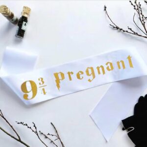 Mommy to be Sash for welcome Baby,HP themed Baby Shower Sash "9¾ Pregnant " fro Gender Reveal Party,Pregnant Announcement Party Decorations (White)