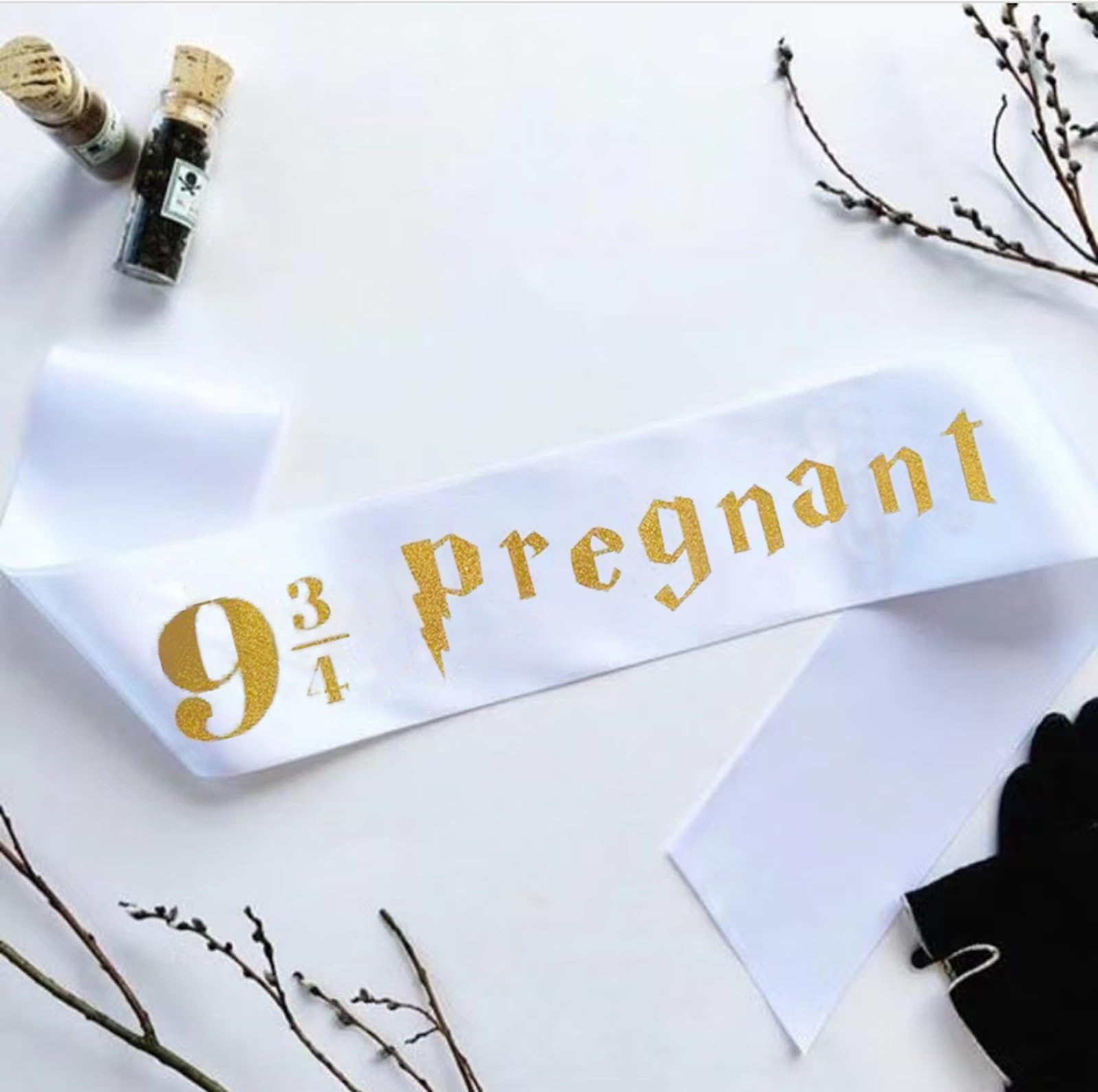 Mommy to be Sash for welcome Baby,HP themed Baby Shower Sash "9¾ Pregnant " fro Gender Reveal Party,Pregnant Announcement Party Decorations (White)