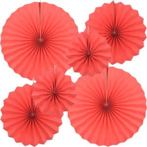 ceeysee pack of 6 hanging paper fans party round decoration paper fans for tea party birthday bridal wedding baby graduation events (red/shos)