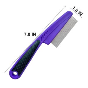 Yumflan Flea Comb with Rubber Handle, Flea and Tick Comb for Dogs & Cats, Fine Tooth Dog Comb for Grooming (Purple)