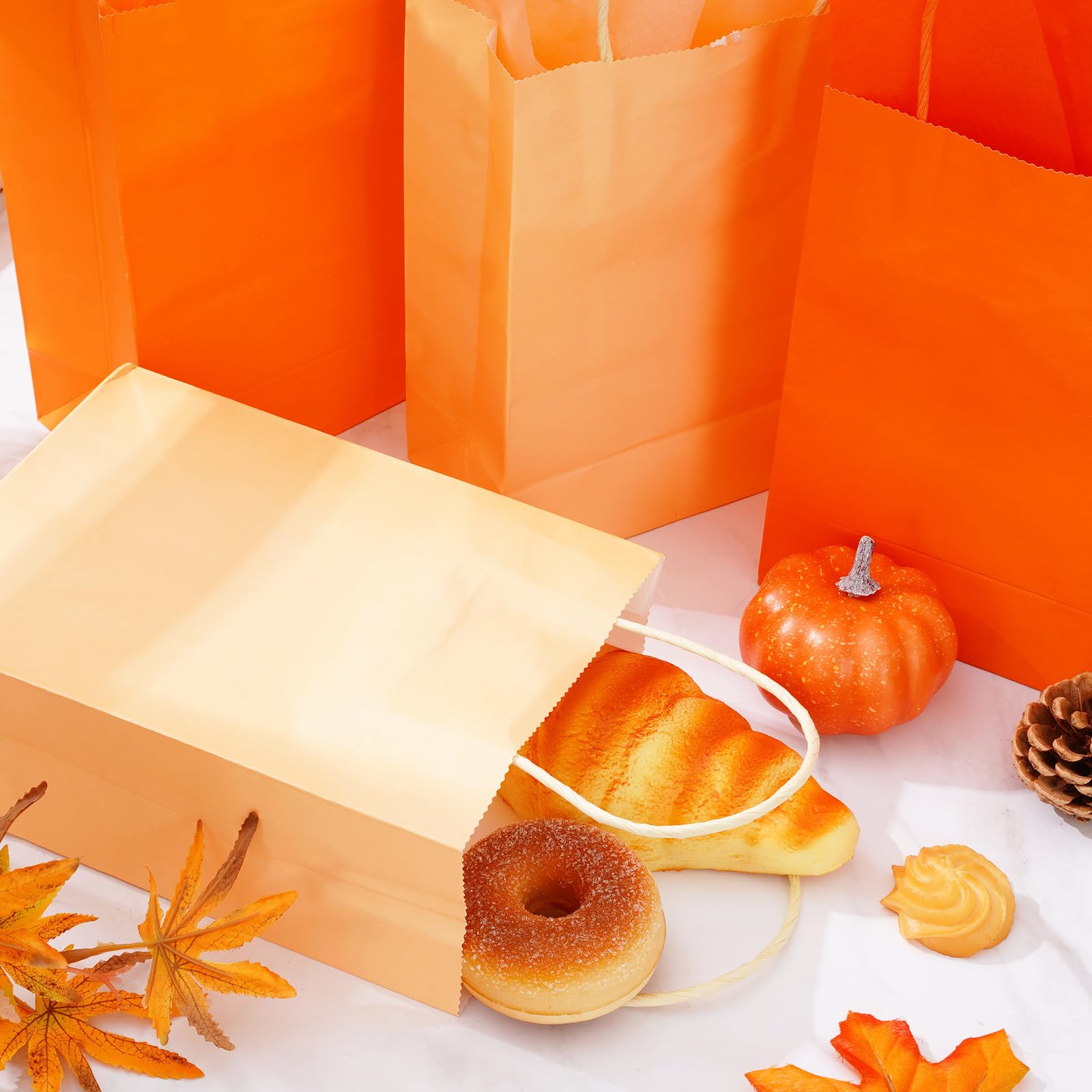 Whaline Orange Party Favor Bags 24Pcs Paper Gift Bags with Handles Grocery Shopping Treat Bags 30Pcs Wrapping Packaging Tissue Papers for DIY Art Craft Holiday Wedding Birthday Party Decorations