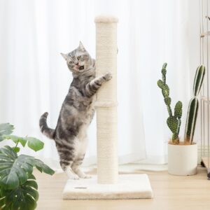 Karolpar 34inch Cat Scratching Post with Natural Sisal Rope 4.3Inch Large Diameter Scratcher Post Tree for Indoor Cats Beige