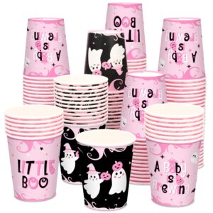 120 pack halloween baby shower cups disposable a baby is brewing cups halloween little boo baby shower decorations halloween gender reveal party supplies halloween cups 9 oz for adults(pink)