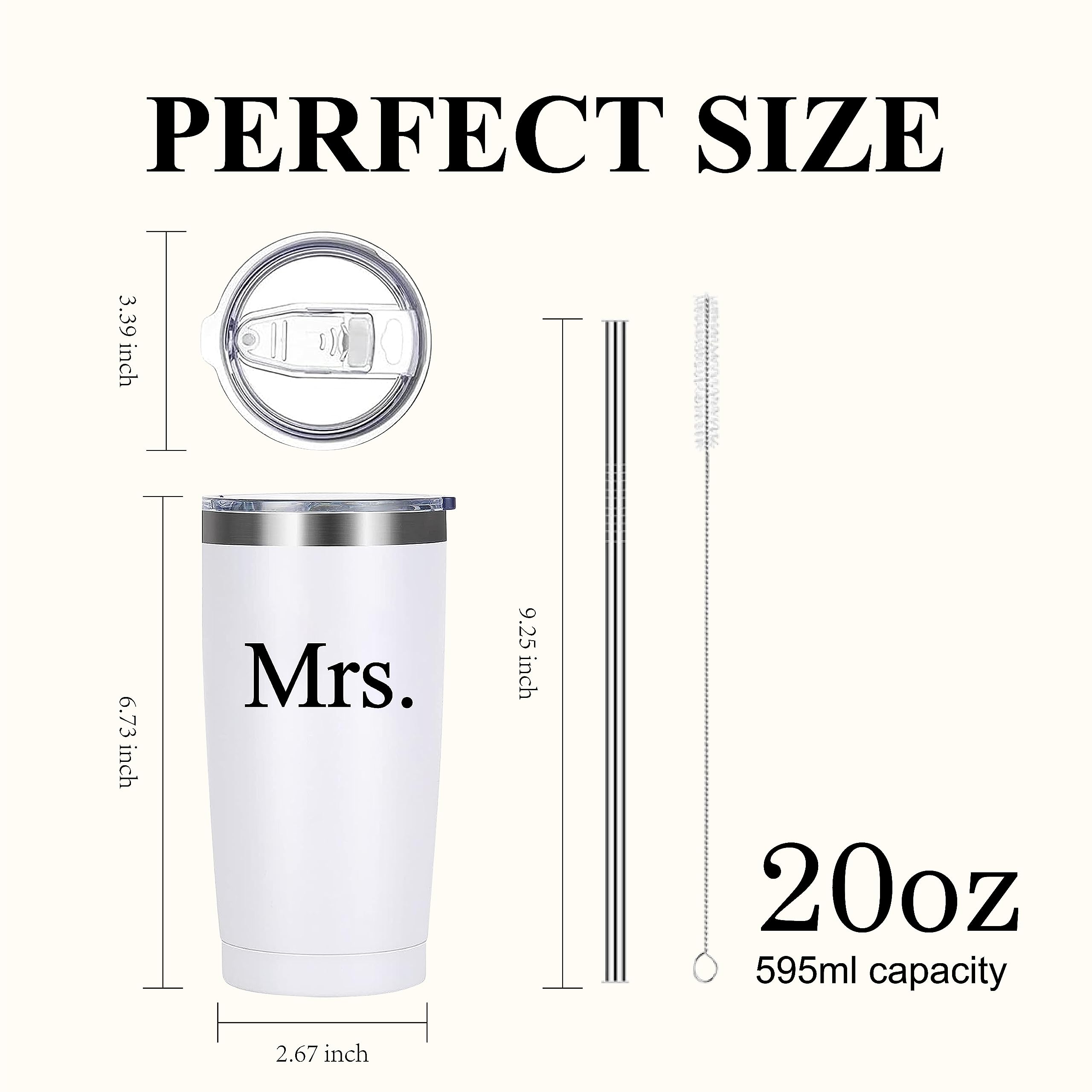 PartyGifts&beyond Mr and Mrs Cups Wedding honeymoon essential gifts 2 Pcs 20 Oz Stainless Steel Couple Tumblers for Bride and Groom (Bold)