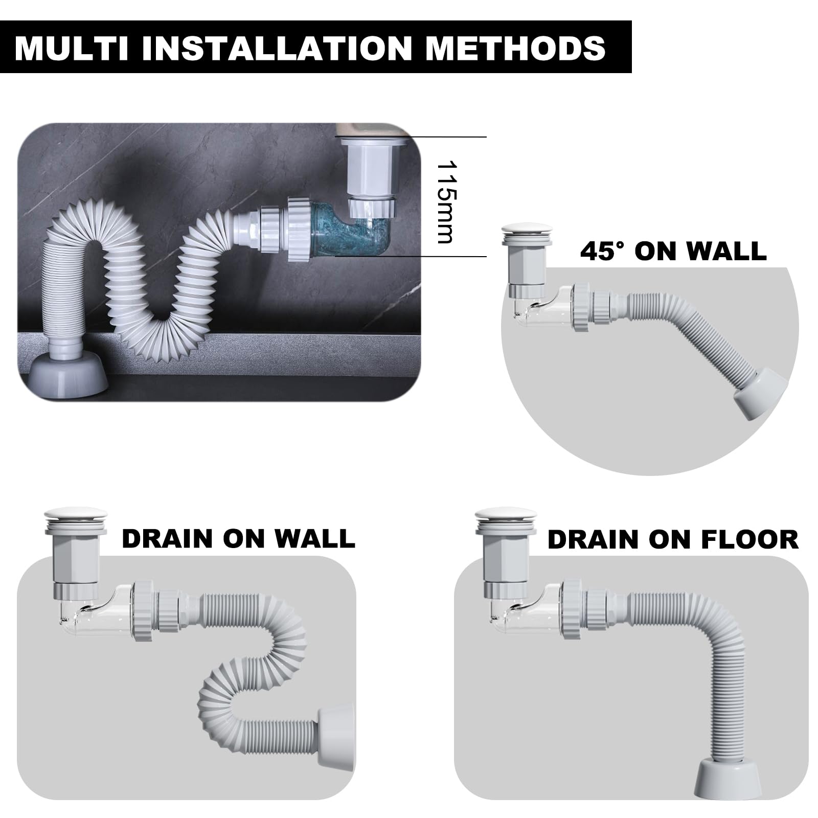 Mixbatt Bathroom Sink Drain Kits with Ceramics Stopper Pop Up Sink Drain Rustproof Vessel Sink with Anti Odor Anti Clogging Scratch Resistant Drain System Colorful Design