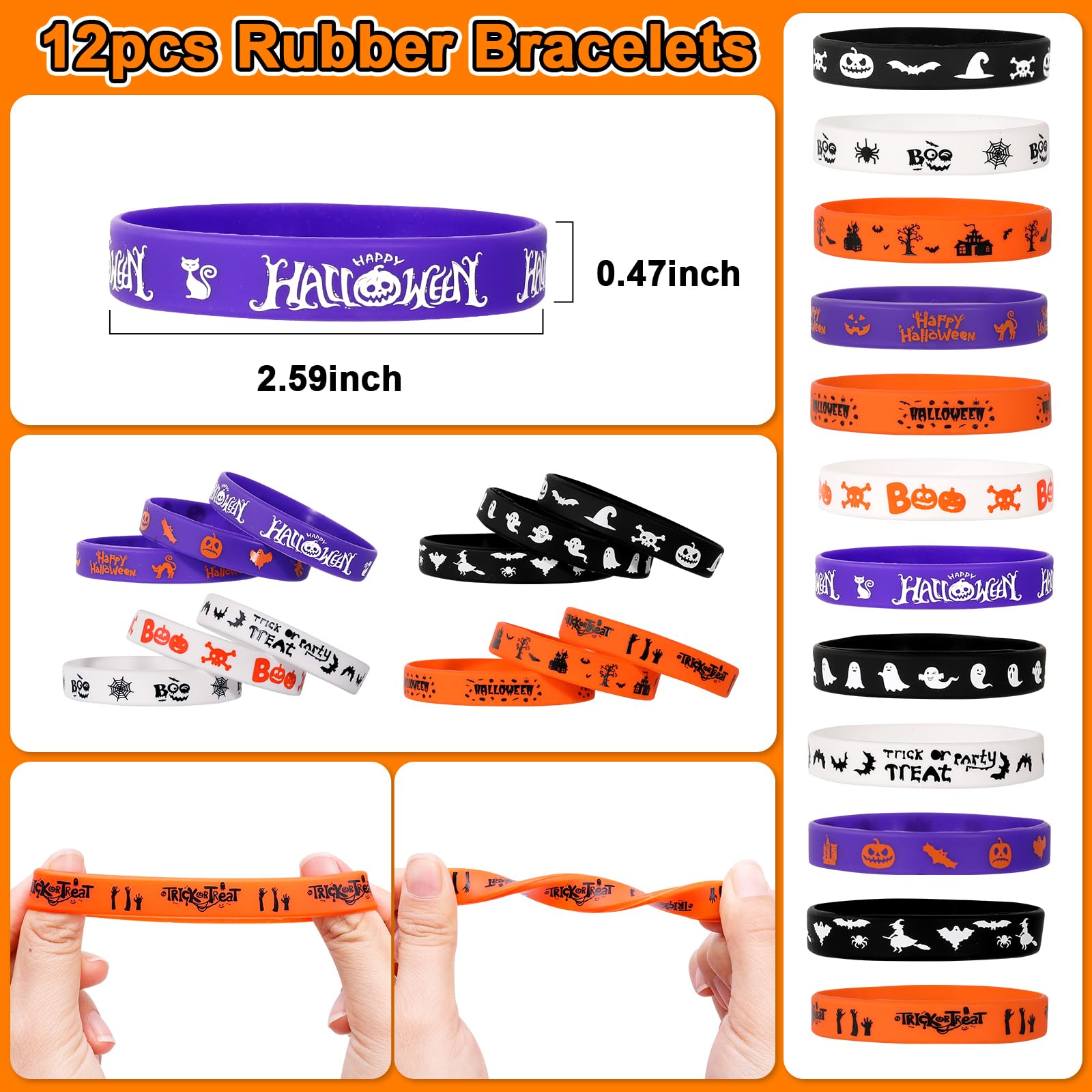 MGparty 288 Pack Halloween Party Favors Bulk Toys for Kids - Tattoos Stamps Slap Bracelets Rubber Bracelets Halloween Pinata Stuffers Trick-or-Treat Goodie Bag Fillers Classroom Game Prizes