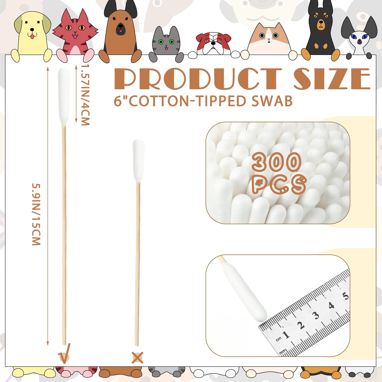 Sweetude 500 Pcs 6 Inch Dog Ear Cotton Swabs Long Cotton Swabs Pet Cotton Swabs Pets Ear Cleaner Swabs with Long Bamboo Handle for Dogs Cats Ear Cleaning Supply for Puppies and Pets