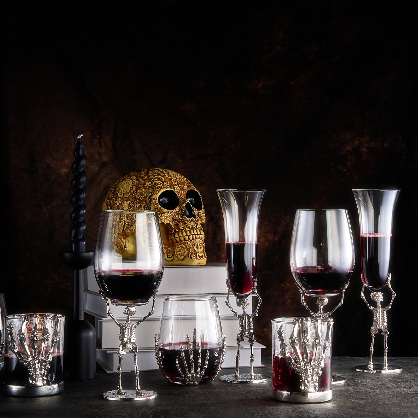 Stemmed Skeleton Wine Glass | Set of 2 | 19oz Skeleton Glasses 10" H, Goth Gifts, Skeleton Gifts, Skeleton Decor, Spooky Wine Gift Set, Perfect for Themed Parties