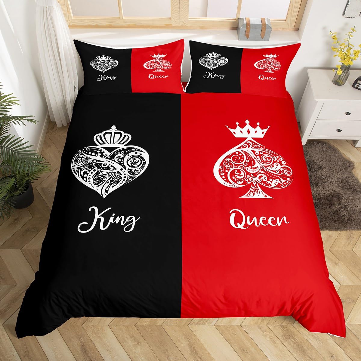 Couple Wedding Bedding Set Best Gifts for Husband and Wife,Red Black King and Queen Comforter Cover,Wedding Anniversary Duvet Cover Valentines Day Gifts,Engagement Newlyweds Gifts for His and Hers