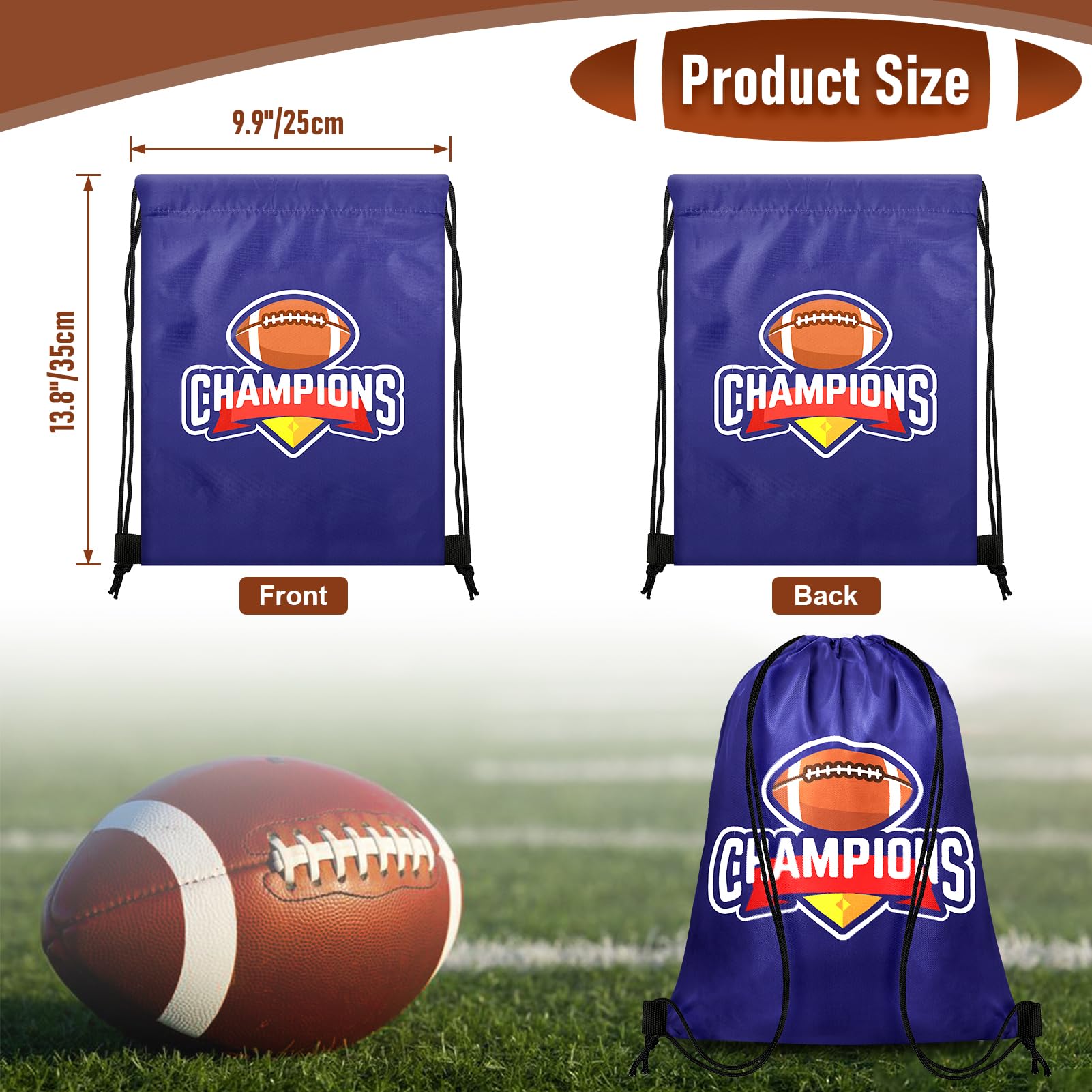 Grneric 18 Pcs Small Basketball Football Baseball Drawstring Bags Bulk Candy Bags Party Goodie Favor Drawstring Gift Bags for Sports Teams (Football)