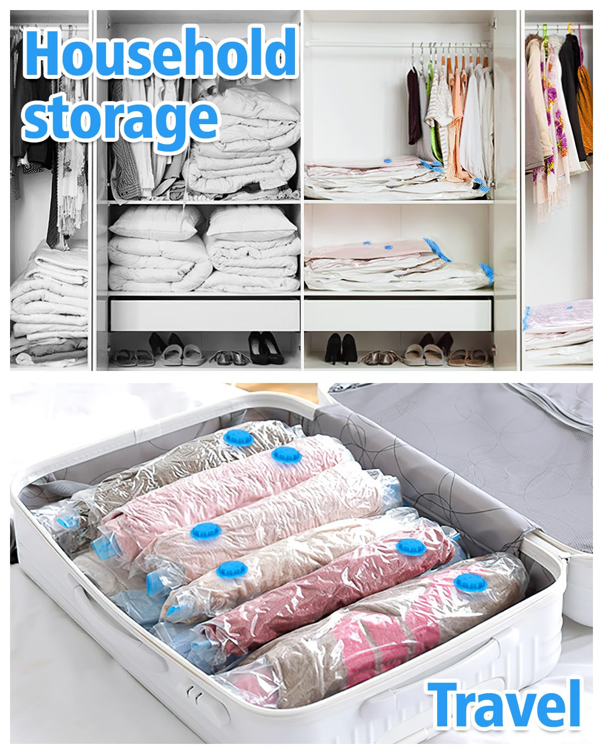 Vacuum Storage Bags with Hand Pump 20 Jumbo Space Saver Seal Storage Bags for Clothes Compression Bags for Travel