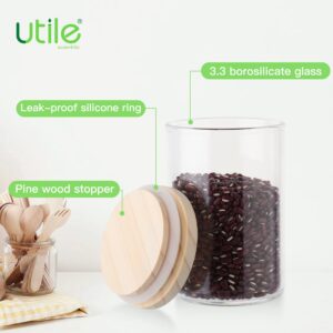 Utile 4 Pcs Heavy Wall Glass Food Jar Set with Lid, 2 Pcs Vol.440ml/14.9oz, 2 Pcs Vol.1080ml/36.5oz, Glass Airtight Food Storage Canisters for Oats, Coffee and More 4045.2001.1