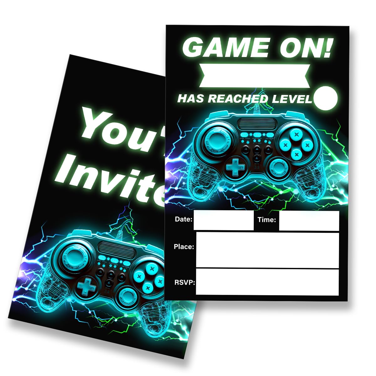 EUDOSI Video Game Birthday Party Invitations Supplies Fill-In Set of 20 with Envelopes Game on Birthday Bash Invites Cards, Double Sided